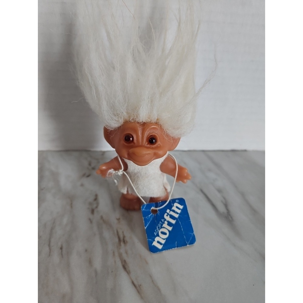 NORFIN Troll Doll Dam Style TINY ONES #502 w/tag White Hair White Outfit Denmark